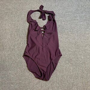 BLEU ROD BEATTIE Ruffle Up One Piece Swimsuit in Size 10 in Deep Purple